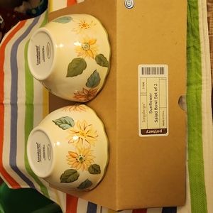 Longaberger, set of 2 handprinted Sunflower salad/soup bowls